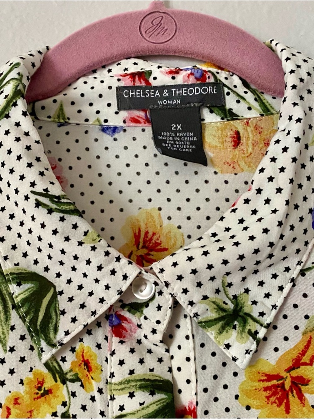 Chelsea & Theodore Women’s Floral Multicolor Button Up Tunic Blouse 2X - Picture 3 of 7